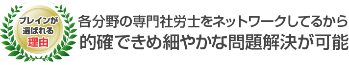 ブレインが選ばれる理由  各分野の専門社労士をネットワークしてるから的確できめ細やかな問題解決が可能